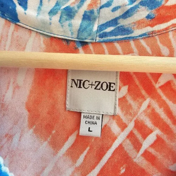 Nic+Zoe Watercolor Blooms Dress, Sleeveless Tropical Print Size Large Blue/Coral - Picture 3 of 10